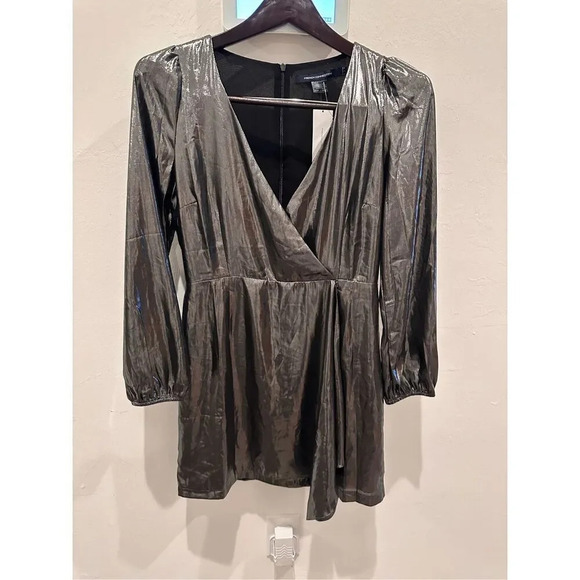 French‎ Connection Drapped Metallic Mini Dress Sz 6 - Picture 2 of 5